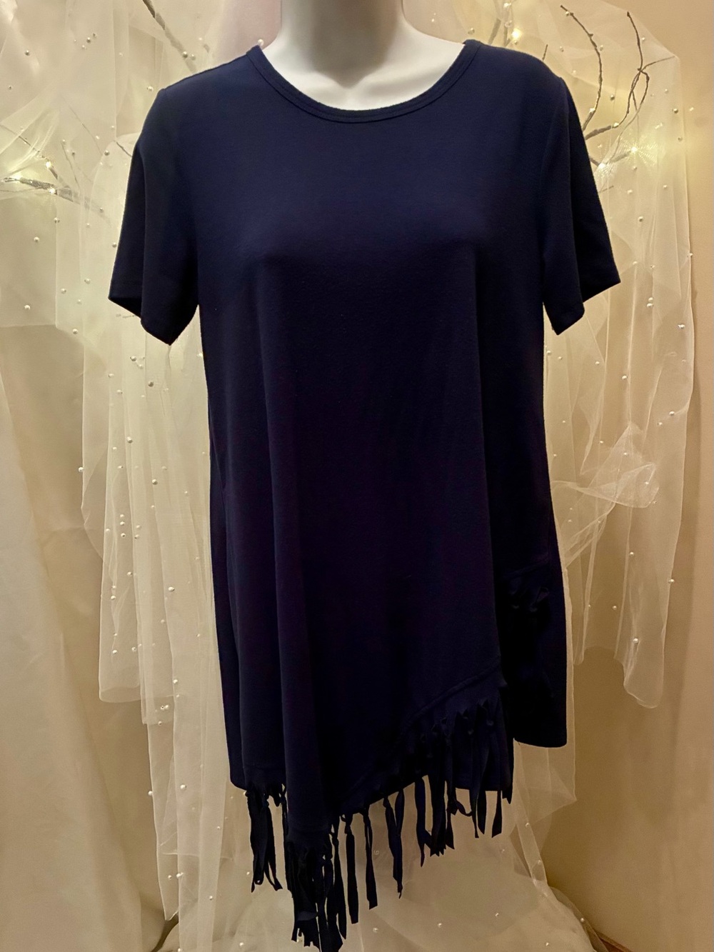 Serena Williams Navy Fringe Short Sleeve Tunic